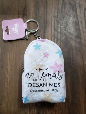 Multicolor Stars Mini Backpack Keychain with Spanish Scripture
